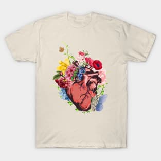 Floral Anatomical Heart with Butterflies T-Shirt